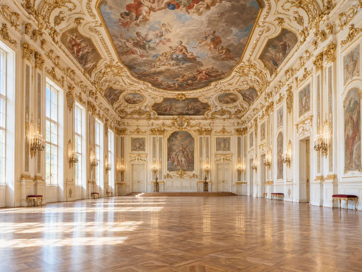 Der barocke Haydnsaal in Schloss Esterházy mit Deckenfresken